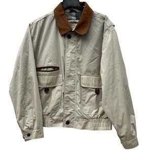 Woodsman Jacket True VTG Full Zip Leather Trim Outdoor Windbreaker Dad EUC M